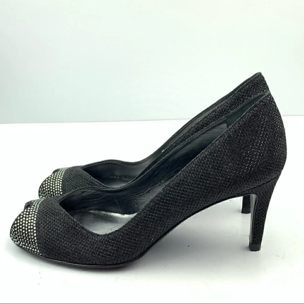Stuart Weitzman heels size 6 black silver gem